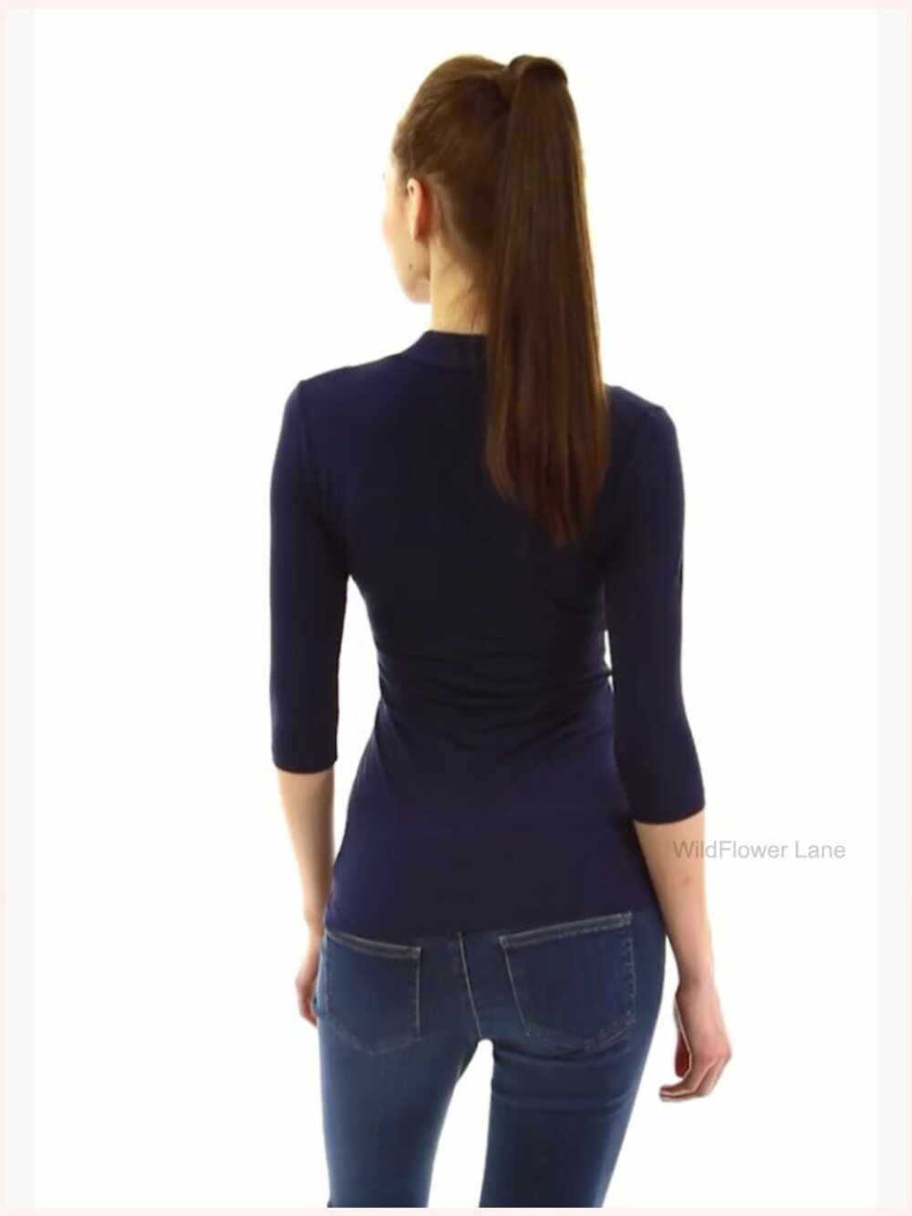 Women 3/4 Sleeve V-Neck Twist Front Pleated Blouse - Picture 7 of 7